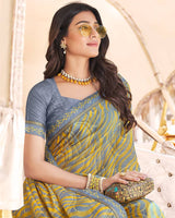 Vishal Prints Cool Grey Digital Print Brasso Saree With Fancy Border