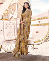 Vishal Prints Light Brown Digital Print Brasso Saree With Fancy Border