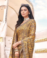 Vishal Prints Light Brown Digital Print Brasso Saree With Fancy Border