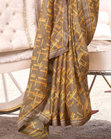 Vishal Prints Light Brown Digital Print Brasso Saree With Fancy Border