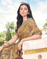 Vishal Prints Light Brown Digital Print Brasso Saree With Fancy Border