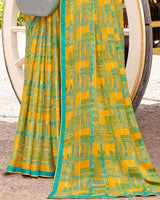 Vishal Prints Dark Yellow Digital Print Brasso Saree With Fancy Border
