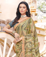 Vishal Prints Pastel Olive Digital Print Brasso Saree With Fancy Border