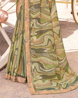 Vishal Prints Pastel Olive Digital Print Brasso Saree With Fancy Border