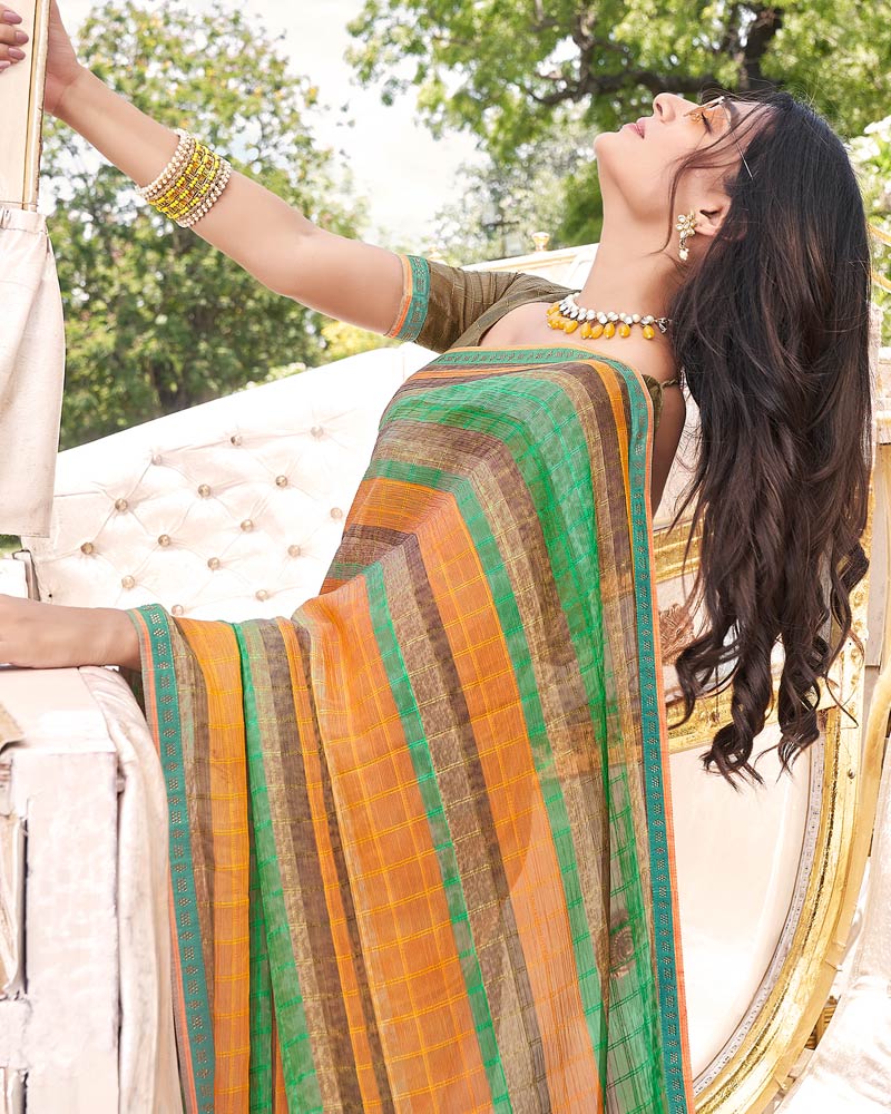 Vishal Prints Jade Green Digital Print Brasso Saree With Fancy Border