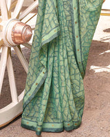 Vishal Prints Turquoise Green Digital Print Brasso Saree With Fancy Border
