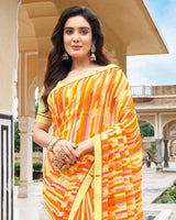 Vishal Prints Light Yellow Printed Georgette Saree With Border