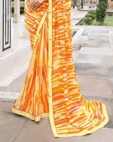 Vishal Prints Light Yellow Printed Georgette Saree With Border