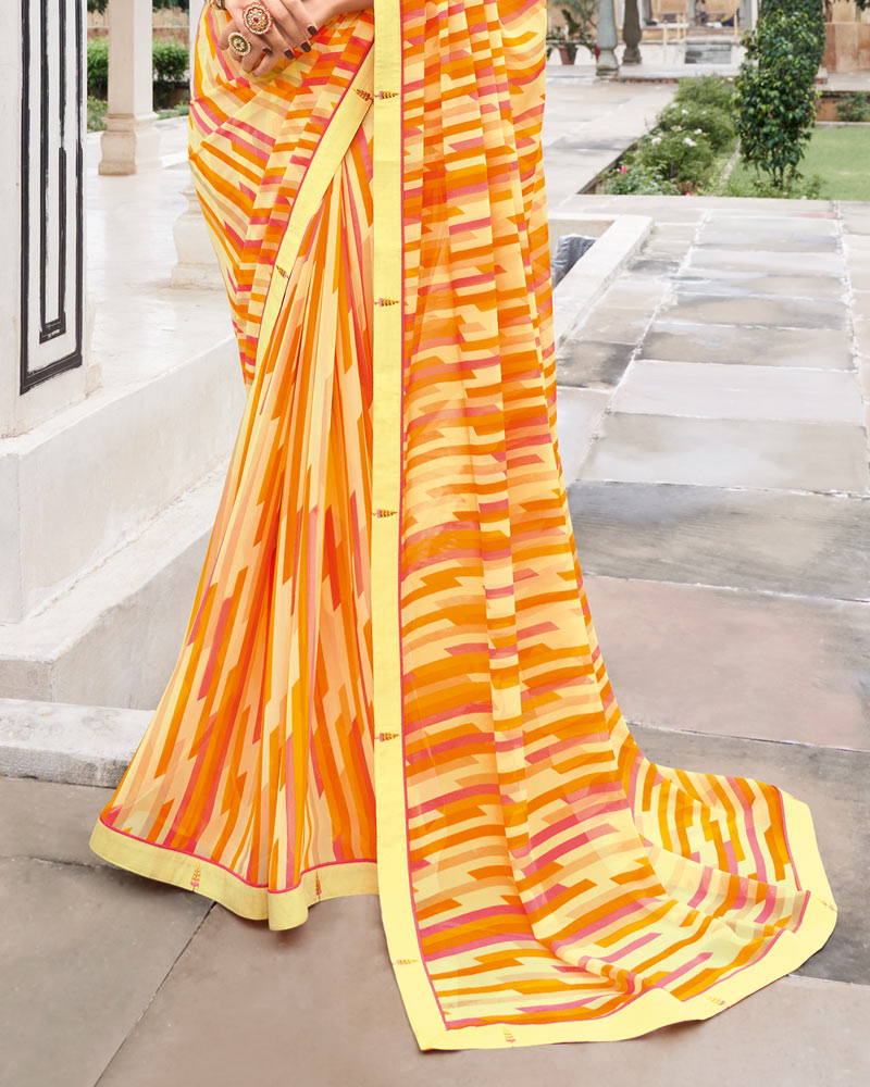 Vishal Prints Light Yellow Printed Georgette Saree With Border