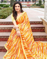 Vishal Prints Light Yellow Printed Georgette Saree With Border
