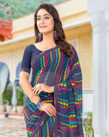 Vishal Prints Navy Blue Printed Georgette Saree With Border