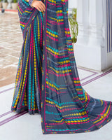 Vishal Prints Navy Blue Printed Georgette Saree With Border