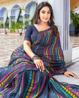 Vishal Prints Navy Blue Printed Georgette Saree With Border