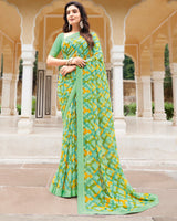 Vishal Prints Light Teal Green Printed Georgette Saree With Border