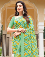 Vishal Prints Light Teal Green Printed Georgette Saree With Border
