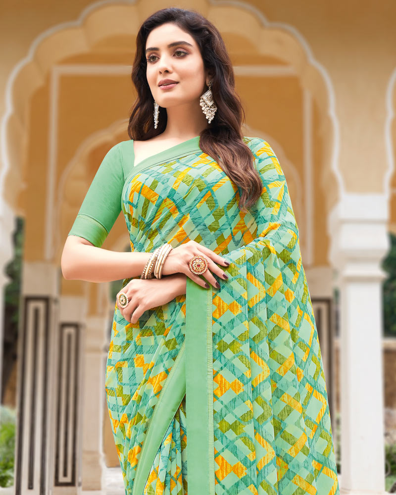 Vishal Prints Light Teal Green Printed Georgette Saree With Border