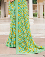 Vishal Prints Light Teal Green Printed Georgette Saree With Border