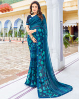 Vishal Prints Navy Blue Printed Georgette Saree With Border