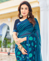 Vishal Prints Navy Blue Printed Georgette Saree With Border