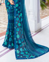 Vishal Prints Navy Blue Printed Georgette Saree With Border