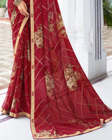 Vishal Prints Dark Red Printed Georgette Saree With Border