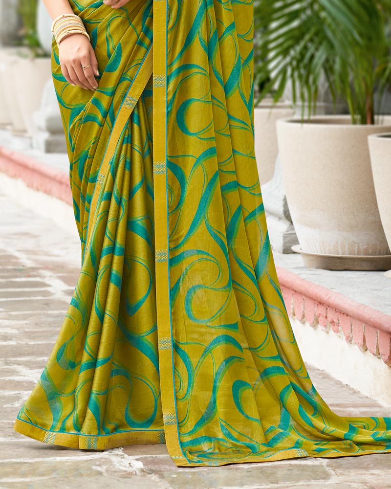 Vishal Prints Olive Green Printed Georgette Saree With Border