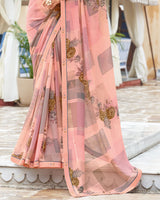 Vishal Prints Pastel Pink Printed Georgette Saree With Border