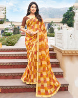 Vishal Prints Mustard Printed Georgette Saree With Border