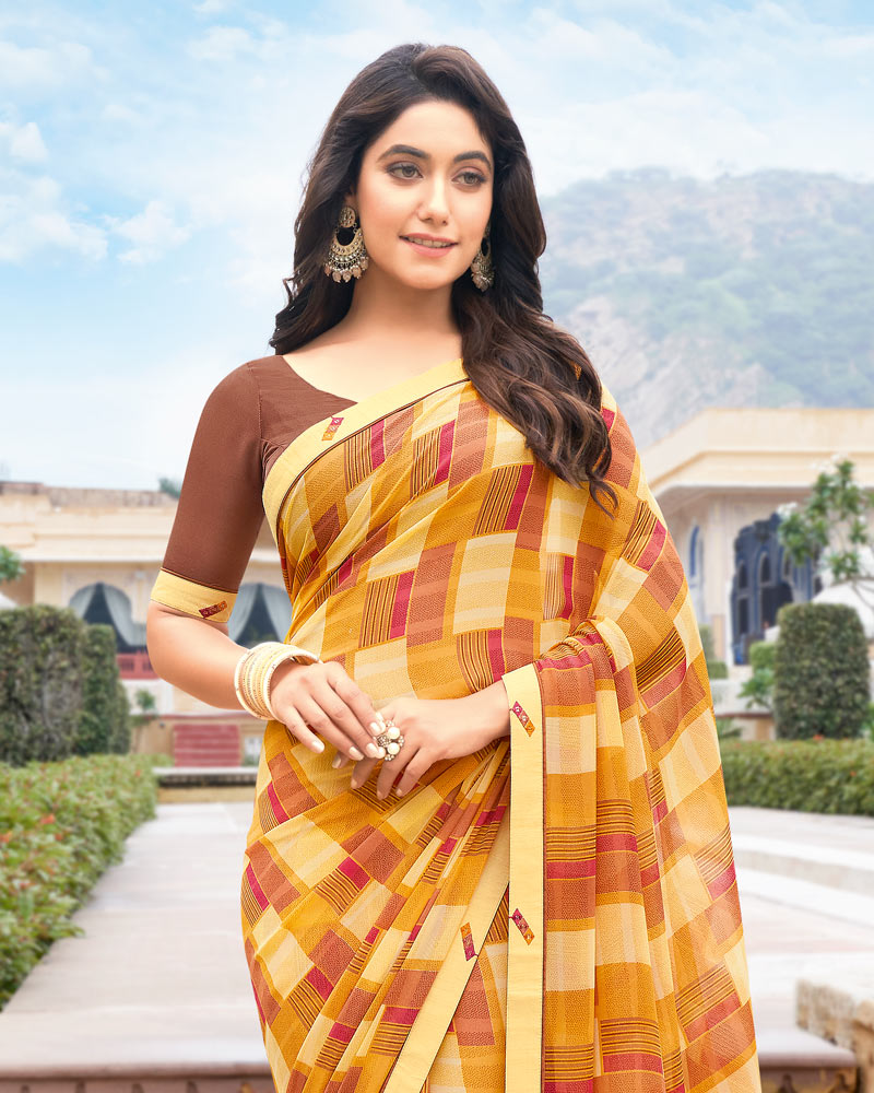 Vishal Prints Mustard Printed Georgette Saree With Border