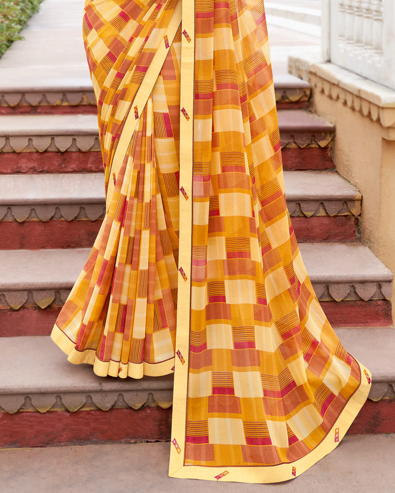 Vishal Prints Mustard Printed Georgette Saree With Border