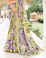 Vishal Prints Pastel Olive Printed Georgette Saree With Border