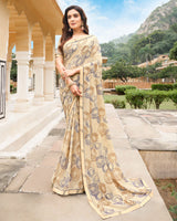 Vishal Prints Fawn Printed Georgette Saree With Border