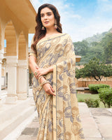 Vishal Prints Fawn Printed Georgette Saree With Border