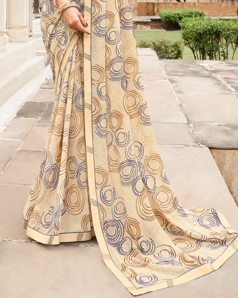 Vishal Prints Fawn Printed Georgette Saree With Border