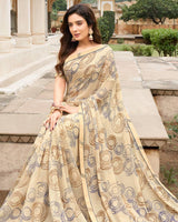Vishal Prints Fawn Printed Georgette Saree With Border