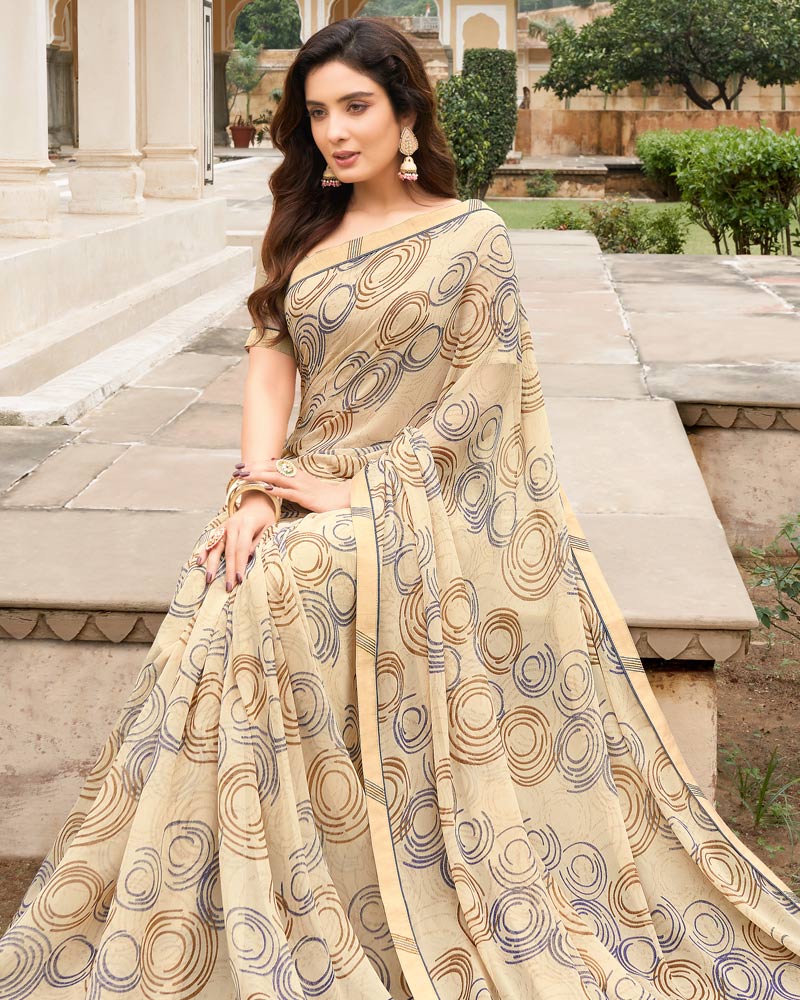 Vishal Prints Fawn Printed Georgette Saree With Border