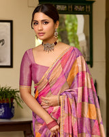 Vishal Prints Dusty Rose Pink Printed Patterned Brasso Saree With Fancy Border
