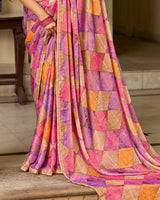 Vishal Prints Dusty Rose Pink Printed Patterned Brasso Saree With Fancy Border