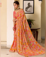 Vishal Prints Persian Orange Printed Patterned Brasso Saree With Fancy Border