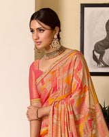 Vishal Prints Persian Orange Printed Patterned Brasso Saree With Fancy Border