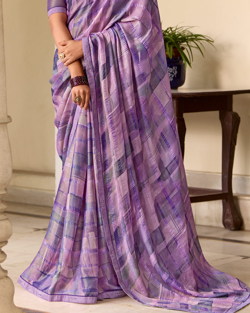 Vishal Prints Dark Lilac Printed Patterned Brasso Saree With Fancy Border