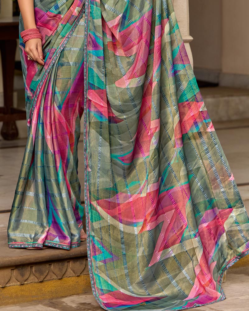 Vishal Prints Multicolored Printed Patterned Brasso Saree With Fancy Border