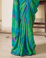 Vishal Prints Persian Green Printed Patterned Brasso Saree With Fancy Border