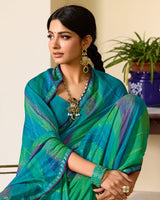 Vishal Prints Persian Green Printed Patterned Brasso Saree With Fancy Border