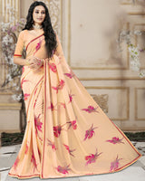 Vishal Prints Pastel Orange Printed Chiffon Saree With Satin Border