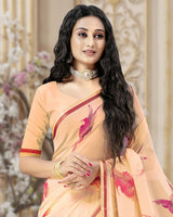 Vishal Prints Pastel Orange Printed Chiffon Saree With Satin Border