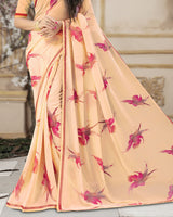 Vishal Prints Pastel Orange Printed Chiffon Saree With Satin Border