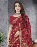 Vishal Prints Dark Red Printed Chiffon Saree With Border