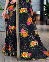 Vishal Prints Black Printed Chiffon Saree With Border