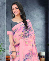 Vishal Prints Light Pink Printed Chiffon Saree With Border